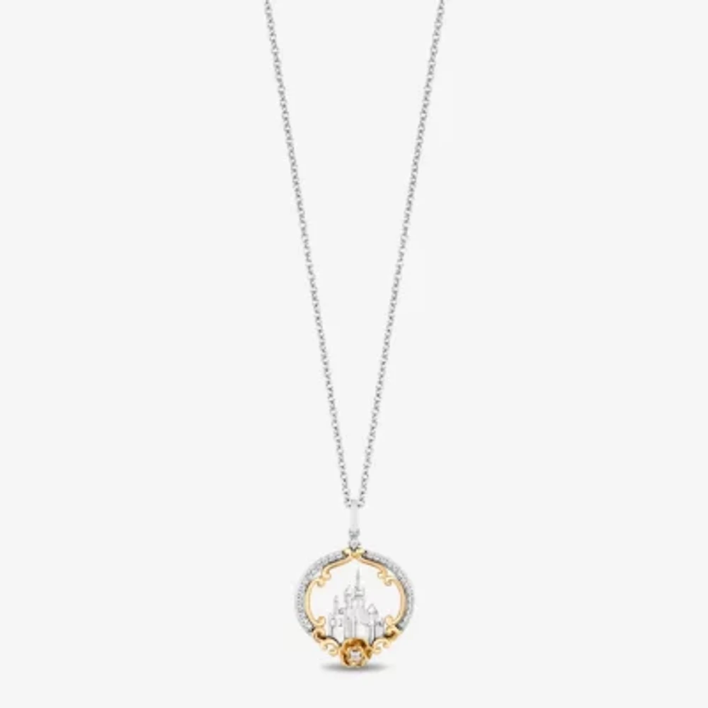 Enchanted Disney Fine Jewelry Womens 1/ CT. T.W. Natural White Diamond 14K Gold Sterling Silver 16 Inch Pendant Necklace
