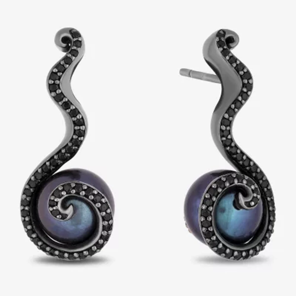 Enchanted Disney Fine Jewelry Womens 1/3 CT. T.W. Black Cultured Tahitian Pearl Sterling Silver Ursula Drop Earrings