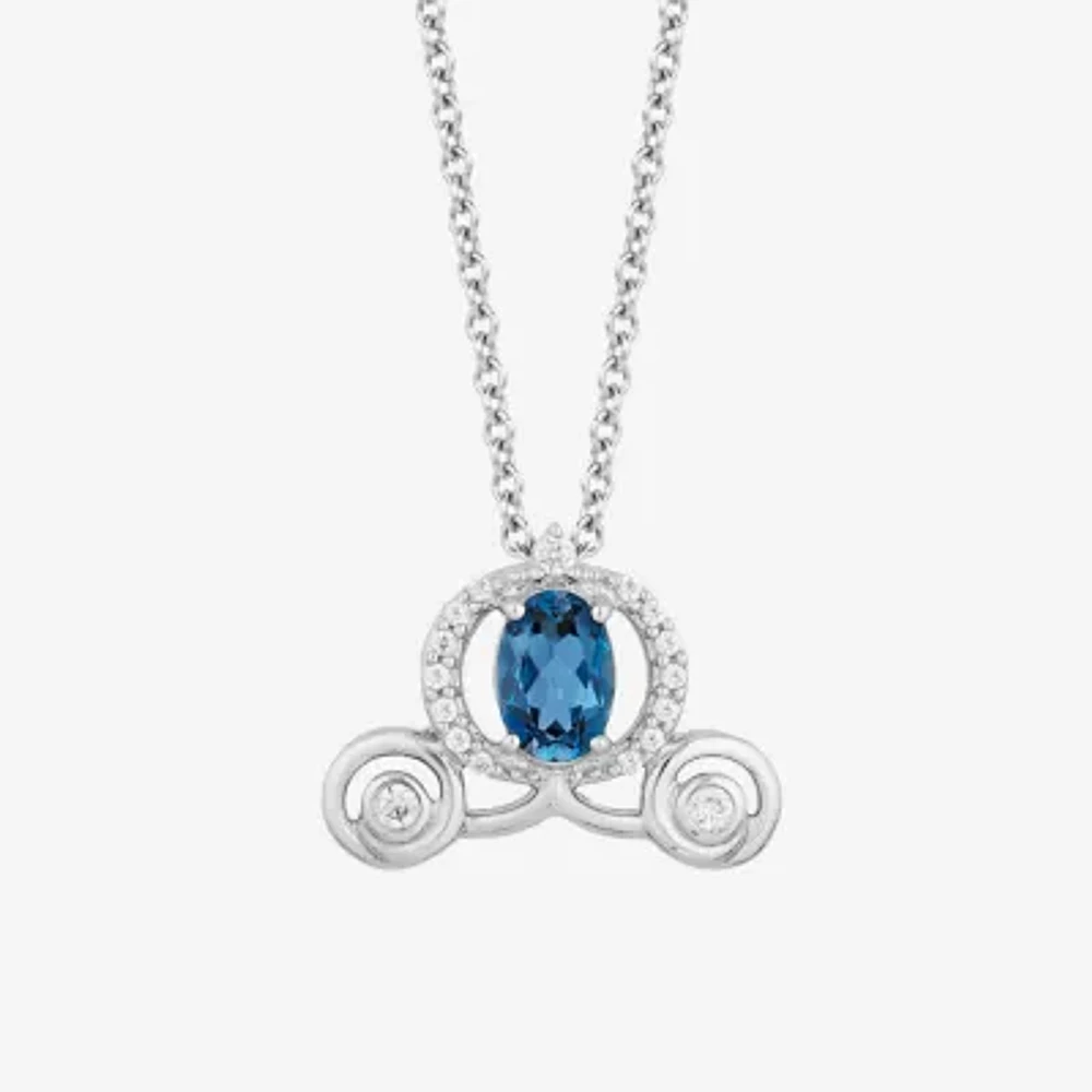Enchanted Disney Fine Jewelry Womens 1/10 CT. T.W. Genuine Blue Topaz Sterling Silver 18 Inch Pendant Necklace
