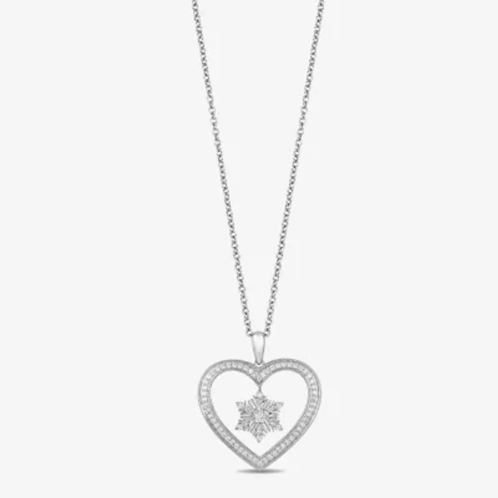 Enchanted Disney Fine Jewelry Womens 1/5 CT. Natural White Diamond Sterling Silver Heart 17 Inch Pendant Necklace