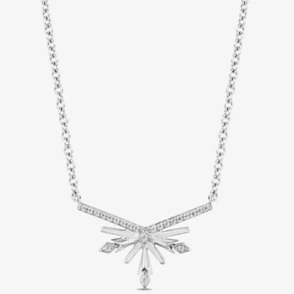 Enchanted Disney Fine Jewelry Womens 1/10 CT. T.W. Natural White Diamond Sterling Silver 18 Inch Pendant Necklace