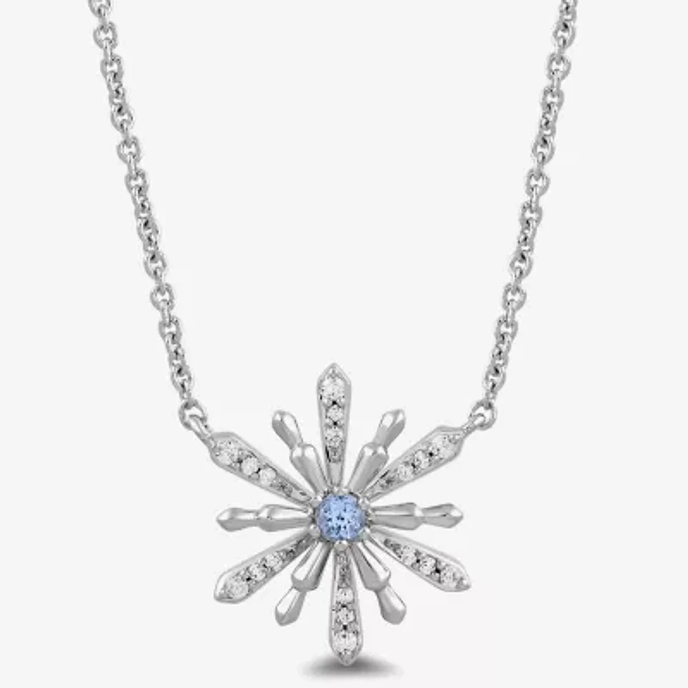Enchanted Disney Fine Jewelry Womens 1/10 CT. T.W. Genuine Blue Aquamarine Sterling Silver 17 1/2 Inch Pendant Necklace