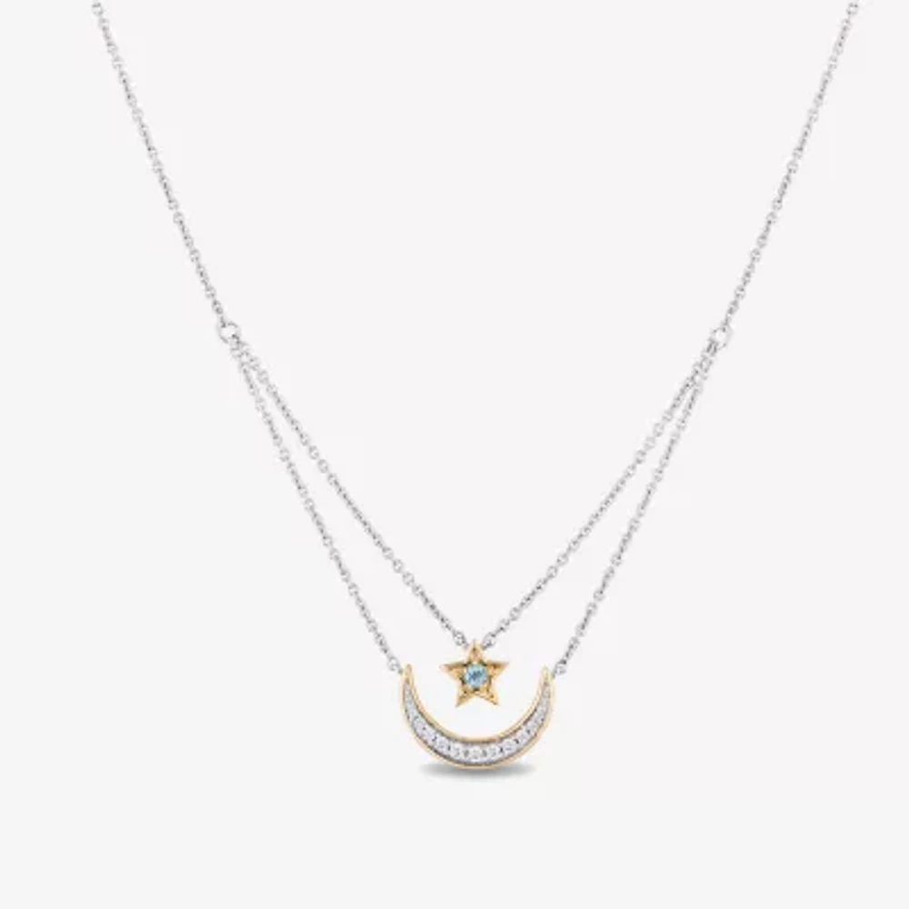Enchanted Disney Fine Jewelry Womens 1/6 CT. T.W. Genuine Blue Topaz 14K Gold Sterling Silver 15 Inch Pendant Necklace