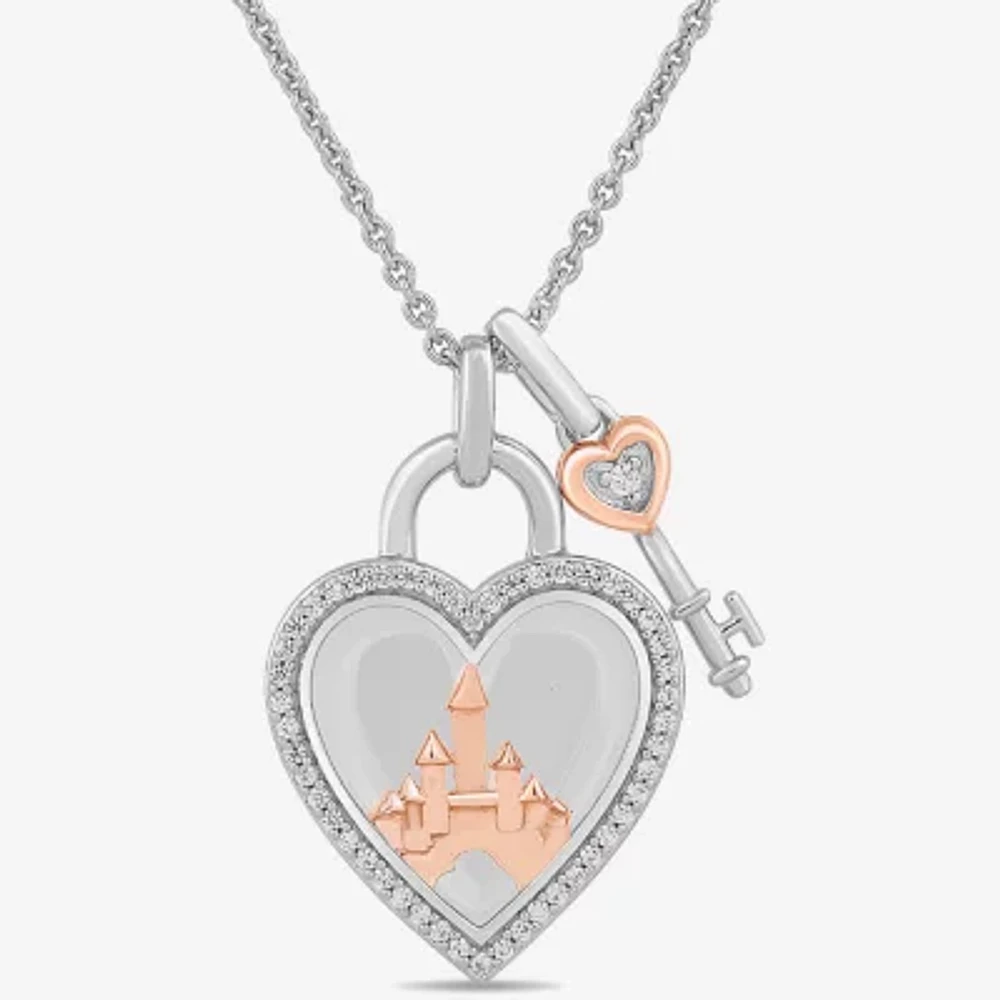 Enchanted Disney Fine Jewelry Womens 1/6 CT. T.W. Genuine White Topaz 14K Rose Gold Sterling Silver 16 Inch Pendant Necklace