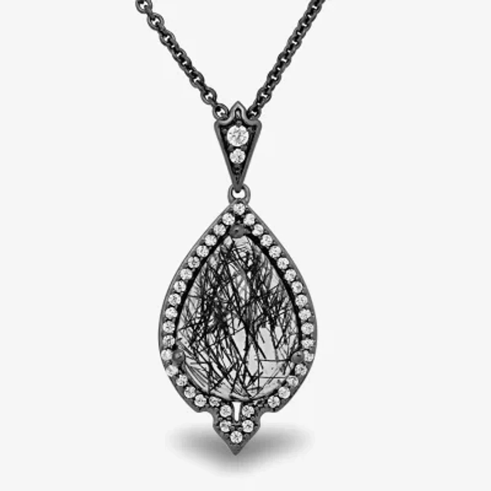 Enchanted Disney Fine Jewelry Womens 1 1/4 CT. T.W. Genuine Black Quartz Sterling Silver 16 Inch Pendant Necklace