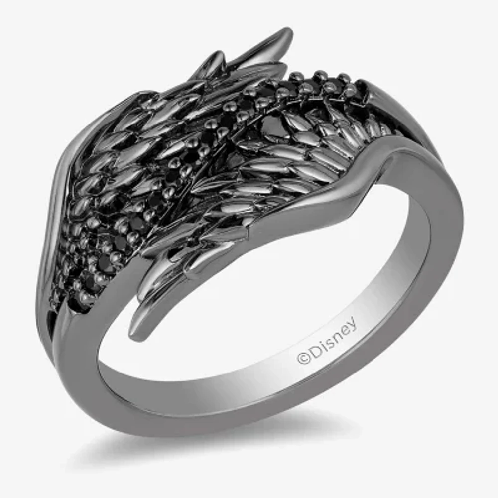 Enchanted Disney Fine Jewelry Womens 1/10 CT. T.W. Natural Black Diamond Sterling Silver Maleficent Cocktail Ring