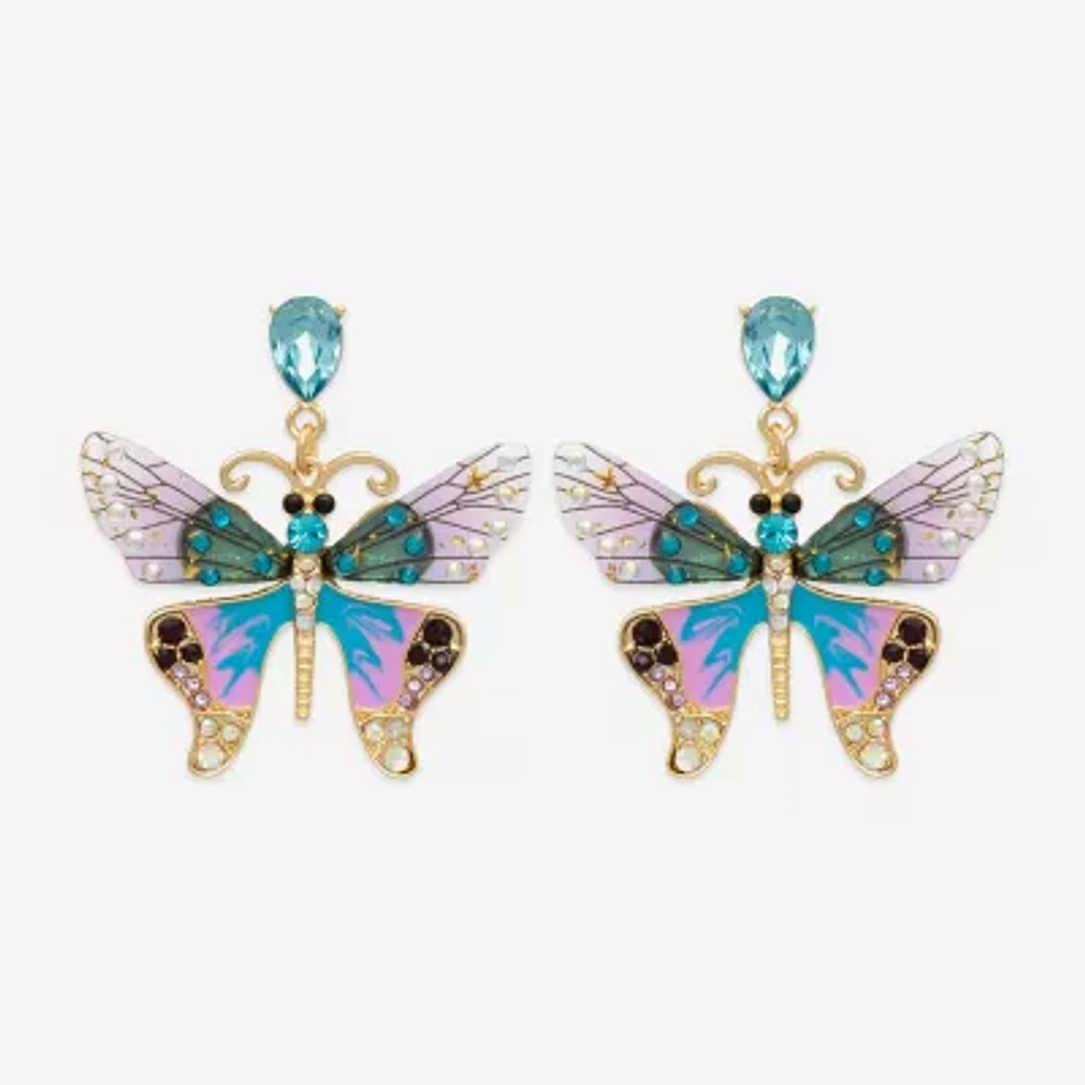 Bijoux Bar Gold Tone Womens Butterfly Drop Earrings