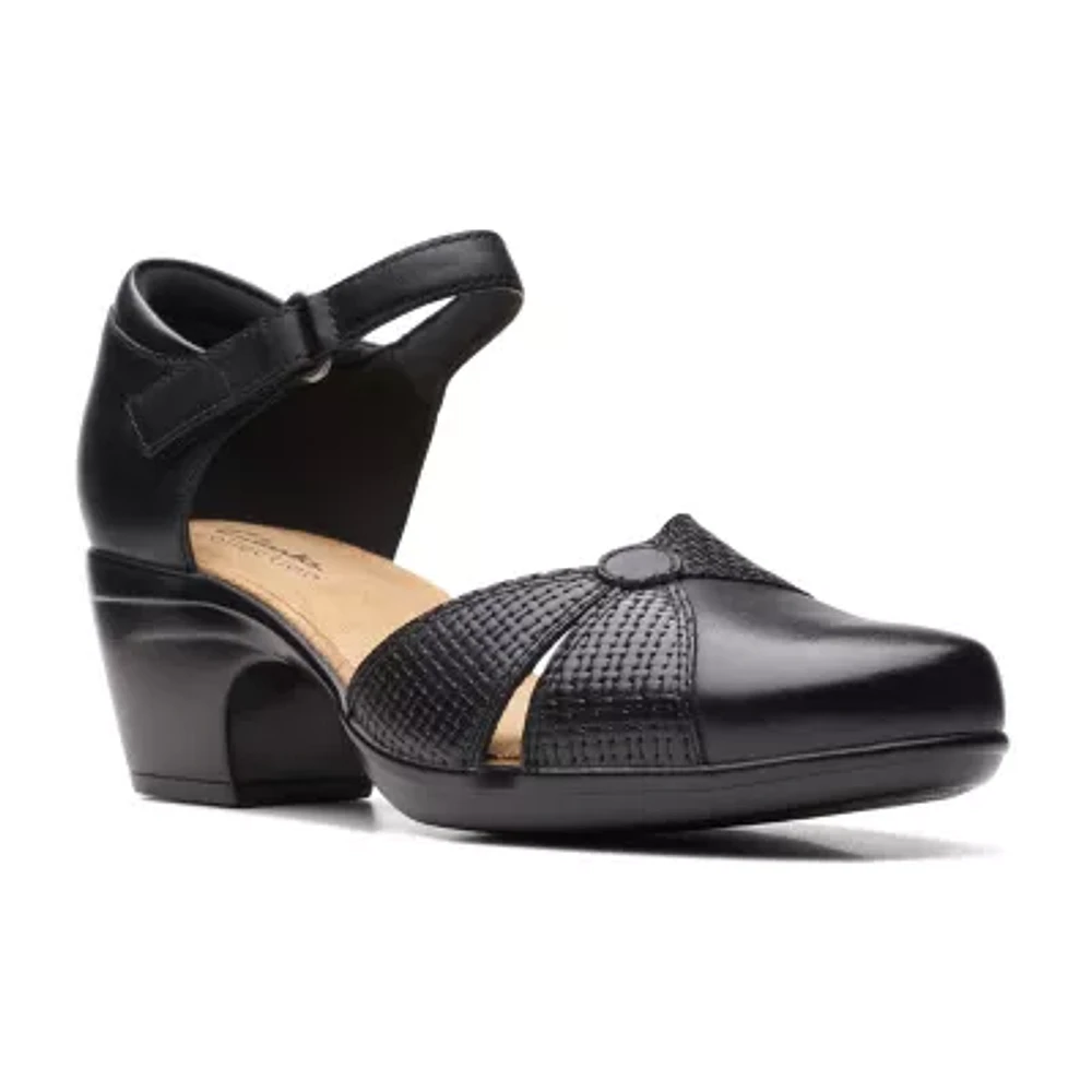 Clarks Emily Rae Womens Round Block Heel Pumps