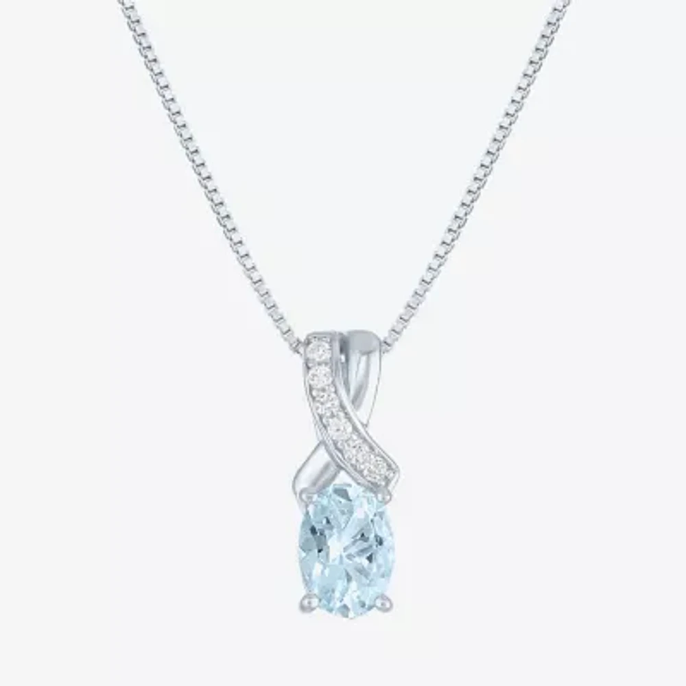 Womens Genuine Blue Aquamarine Sterling Silver Oval 18 Inch Pendant Necklace