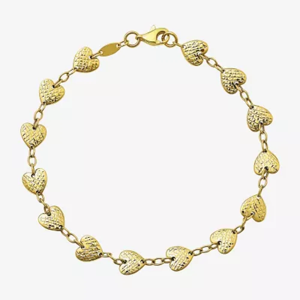 Womens 10K Gold Heart Charm Bracelet