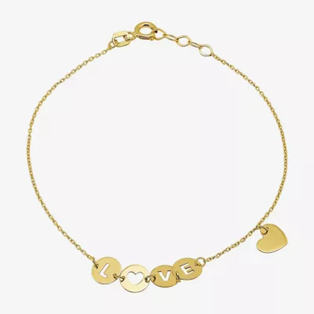 "Love" Womens 10K Gold Heart Charm Bracelet