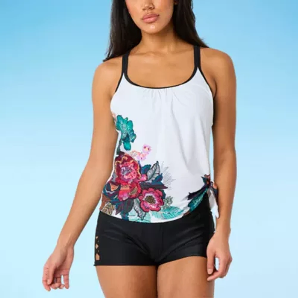 Free Country Womens Built Bra Stretch Fabric Floral Tankini Swimsuit Top
