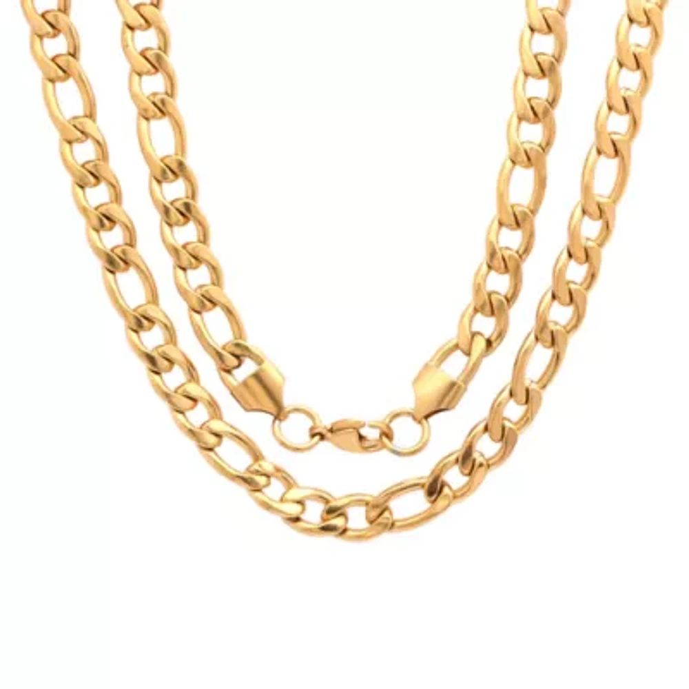 Steeltime Mens 18K Gold Over Stainless Steel 24 Inch Figaro Chain Necklace