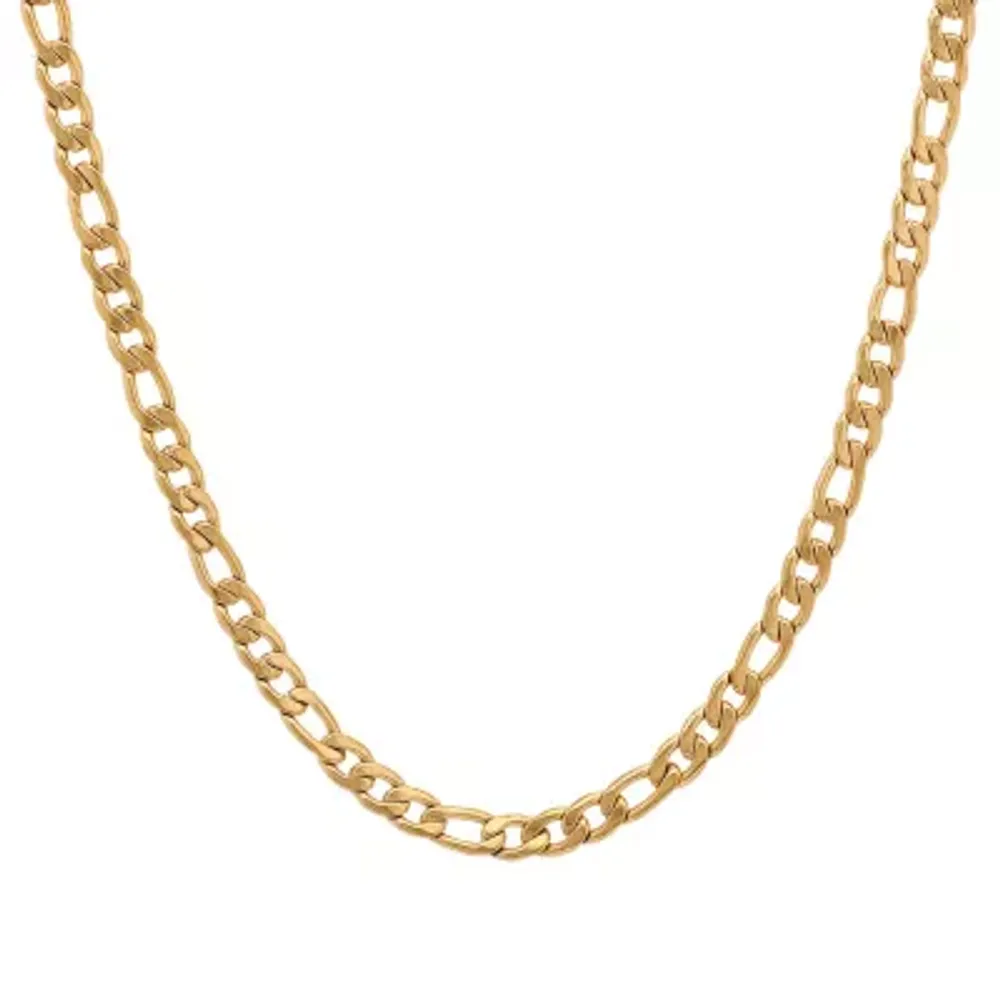 Steeltime Mens 18K Gold Over Stainless Steel 24 Inch Figaro Chain Necklace