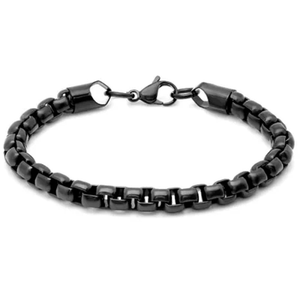 Steeltime Black Ion Plated Mens Stainless Steel Solid Link Chain Bracelet
