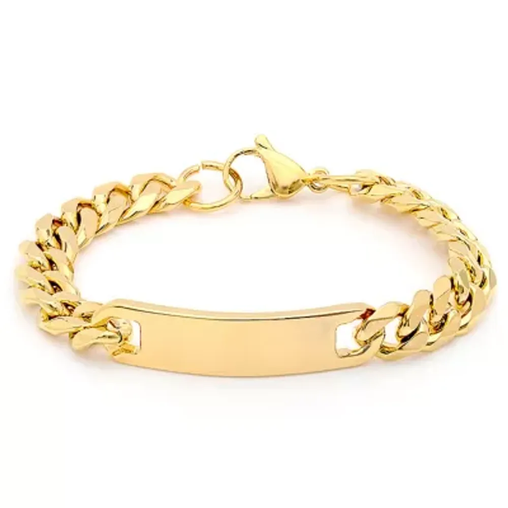 Steeltime Mens 18K Gold Over Stainless Steel Solid Curb Id Bracelet