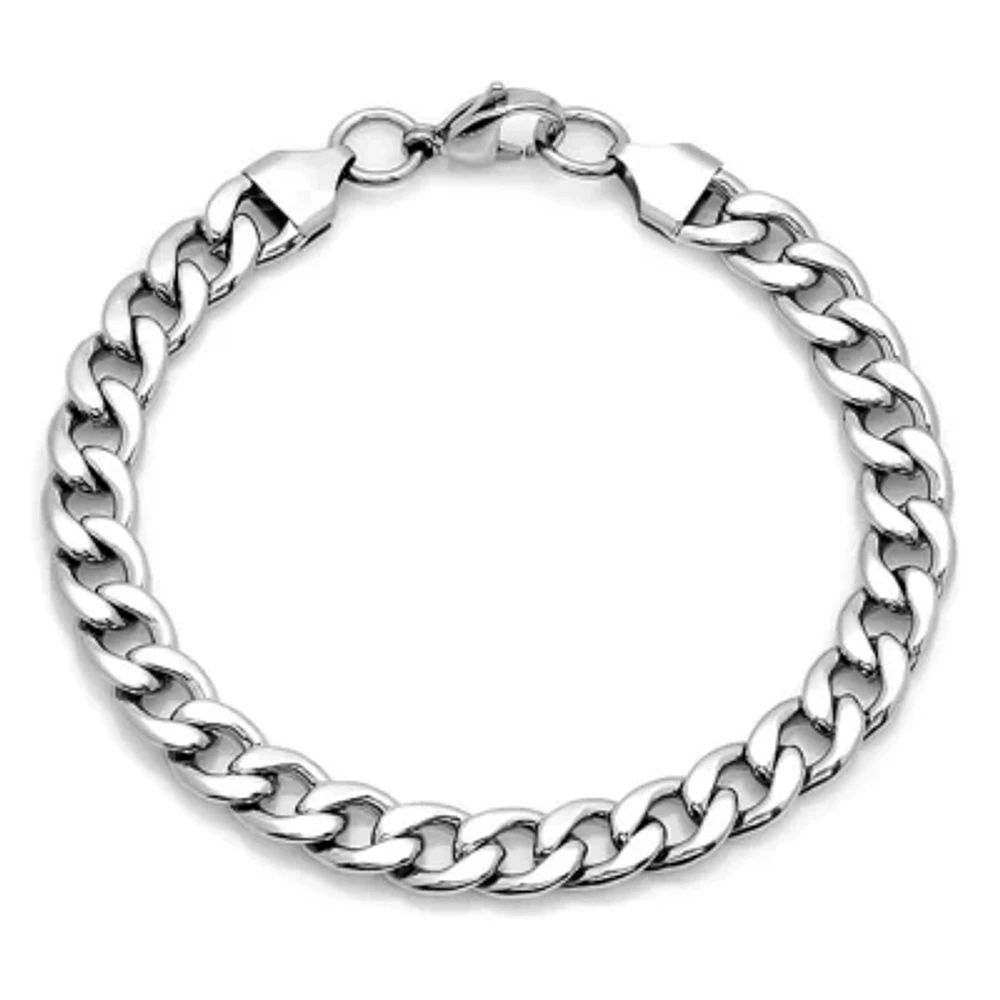 Steeltime Mens Stainless Steel Solid Curb Chain Bracelet