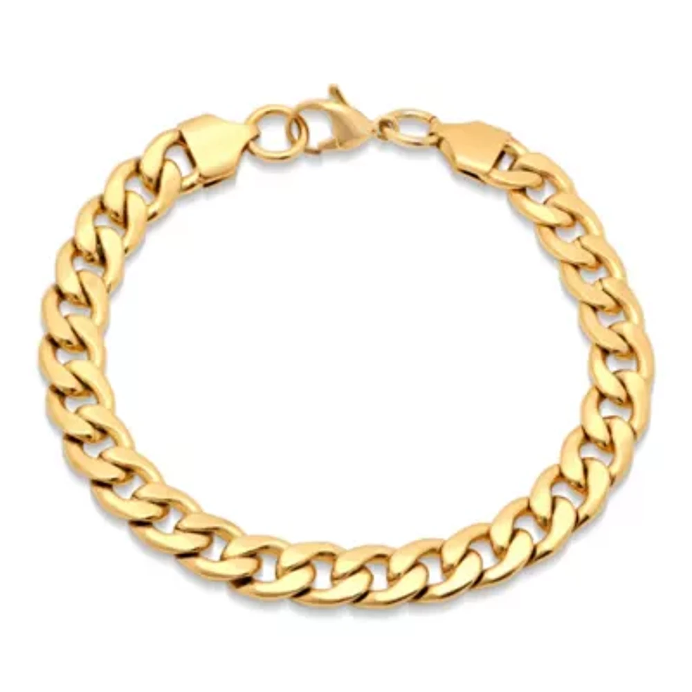 Steeltime Mens 18K Gold Over Stainless Steel Solid Curb Chain Bracelet