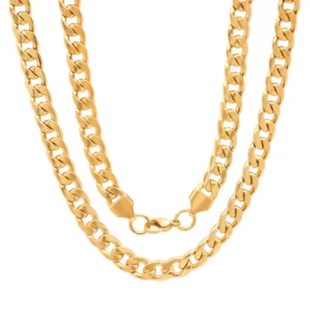 Steeltime Mens 18K Gold Over Stainless Steel 24 Inch Curb Chain Necklace