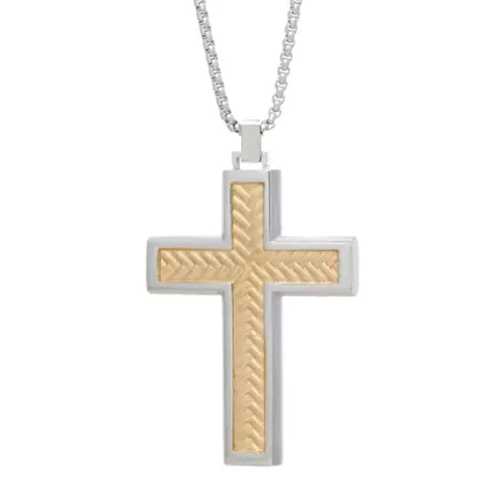 Mens Stainless Steel Cross 24 Inch Pendant Necklace