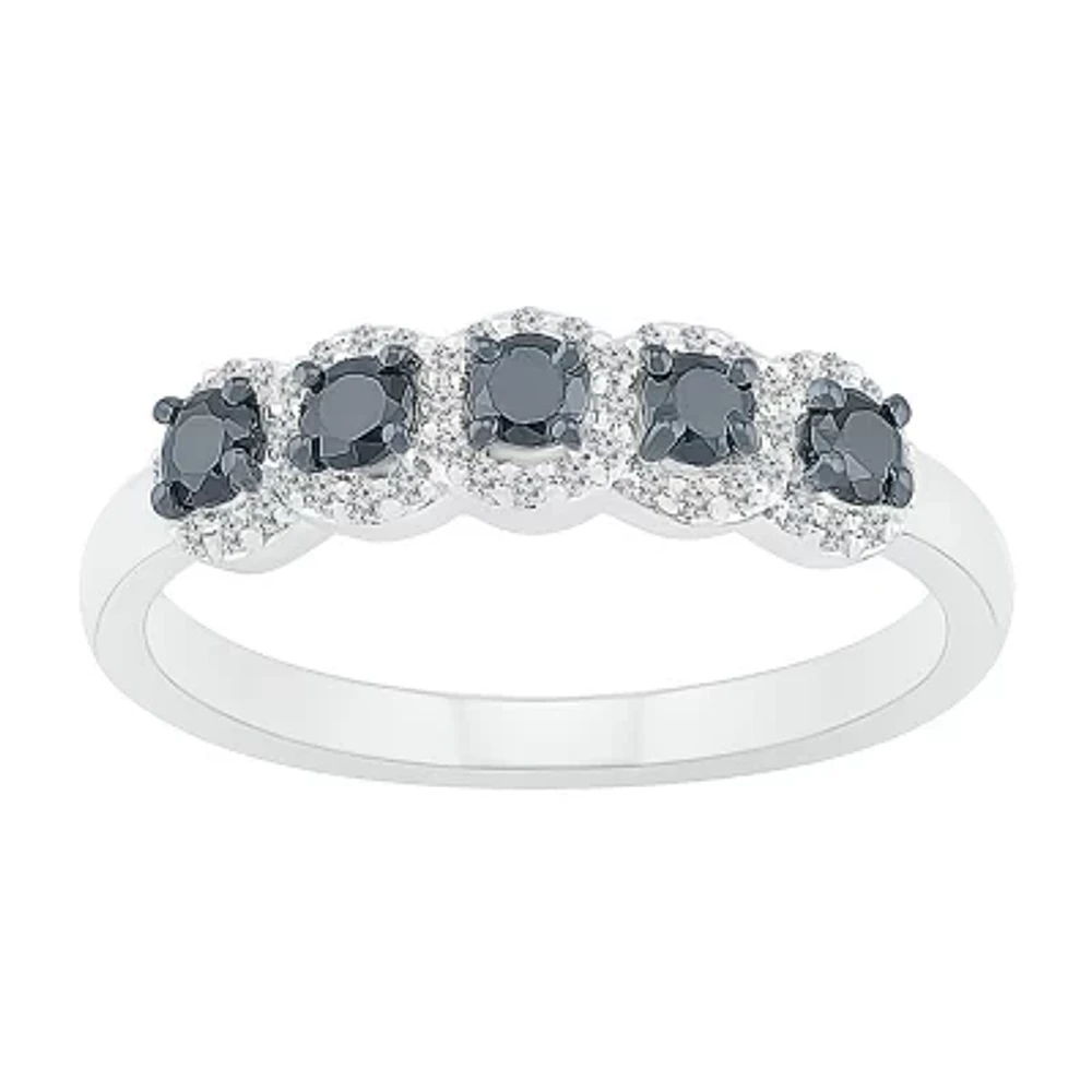 Womens 2MM 1/2 CT. T.W. Natural Black Diamond Sterling Silver 5-Stone Band