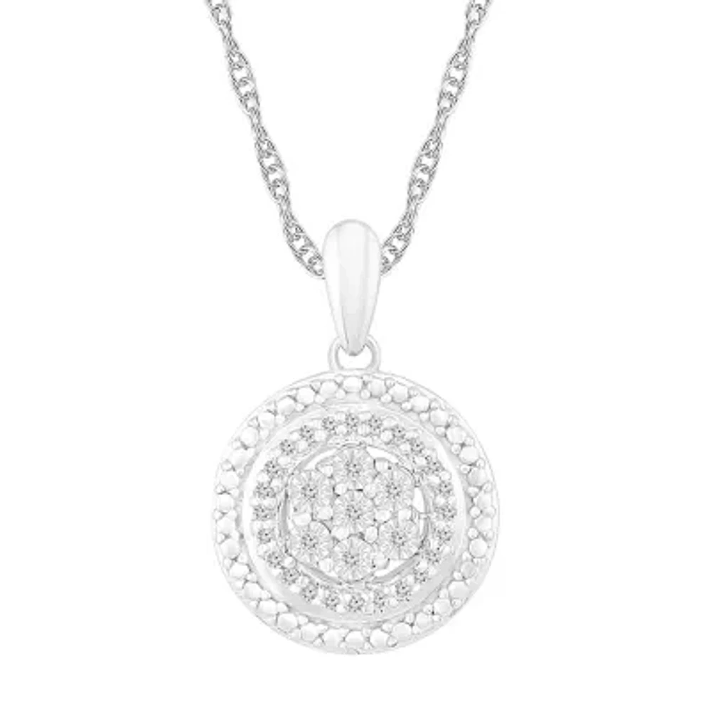 Womens 1/10 CT. T.W. Natural White Diamond Sterling Silver Round 18 Inch Pendant Necklace