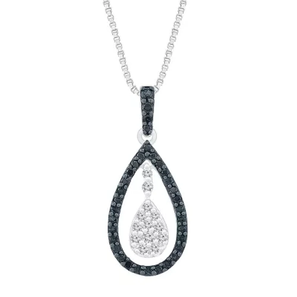 Womens 1/3 CT. T.W. Natural Black Diamond Sterling Silver Pear 18 Inch Pendant Necklace