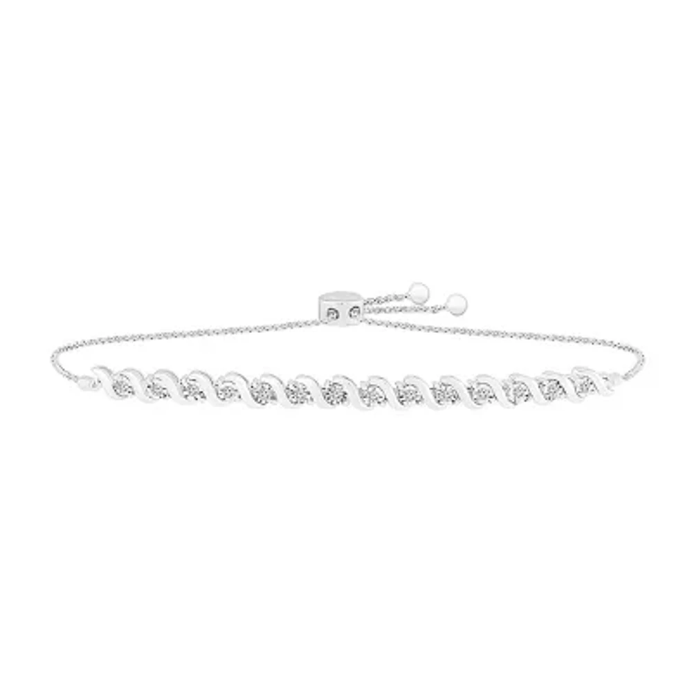 Womens 1/2 CT. T.W. Natural White Diamond Sterling Silver Bolo Bracelet