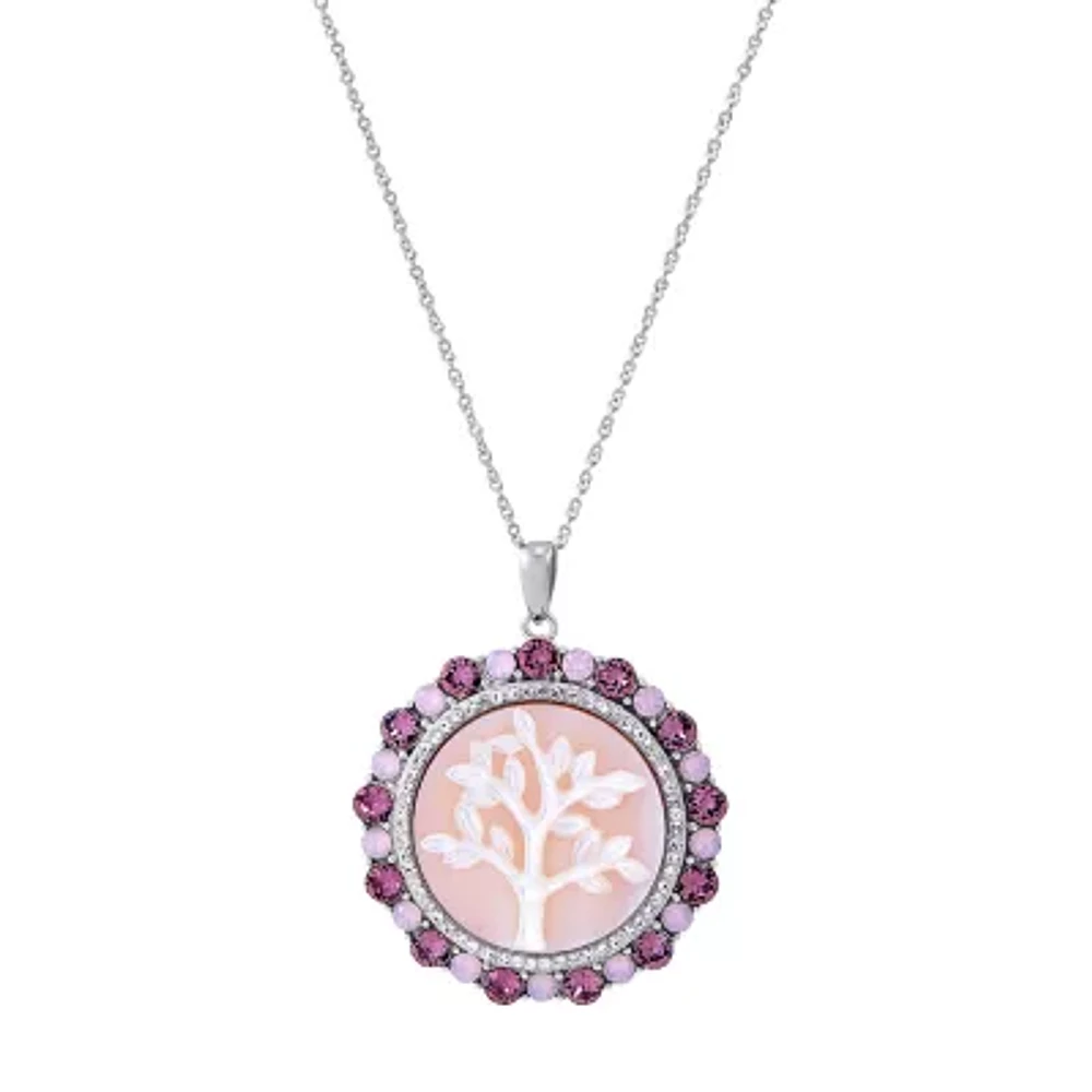 Tree Of Life Cameo Womens Genuine Pink Mother Of Pearl Sterling Silver Round 18 Inch Pendant Necklace