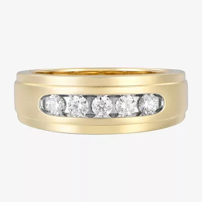 (F / Vs2) Mens 8MM 1/2 CT. T.W. Lab Grown White Diamond 14K Gold 5-Stone Wedding Band
