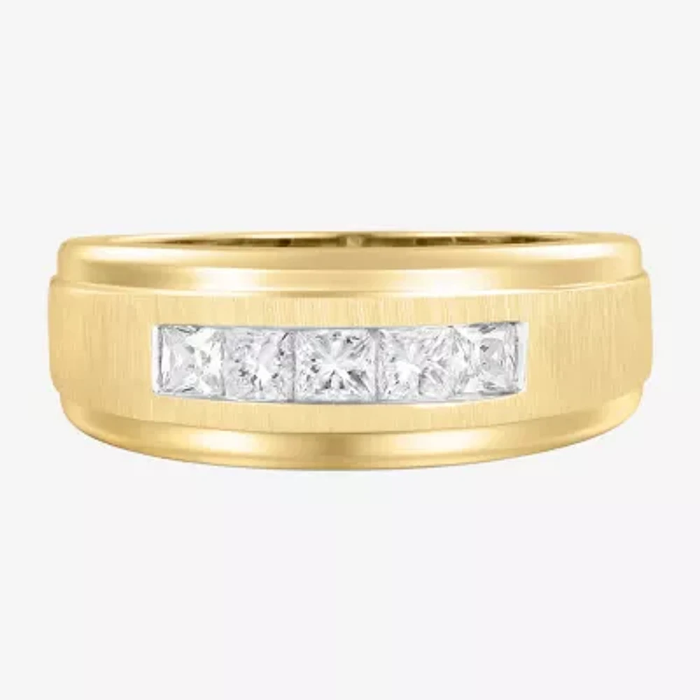 (F / Vs2) Mens 8.5MM 1 CT. T.W. Lab Grown White Diamond 14K Gold 5-Stone Wedding Band