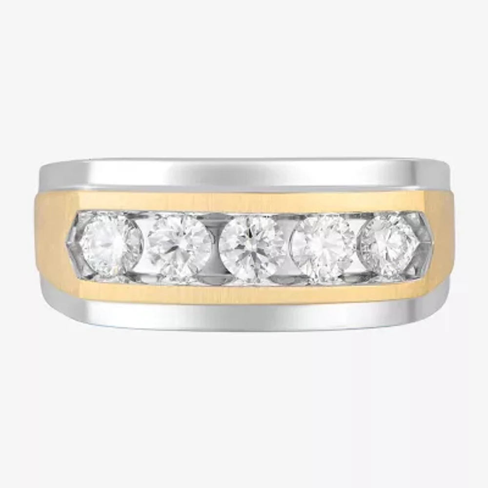 (F / Vs2) Mens 9.5MM 1 CT. T.W. Lab Grown White Diamond 14K Two Tone Gold 5-Stone Wedding Band