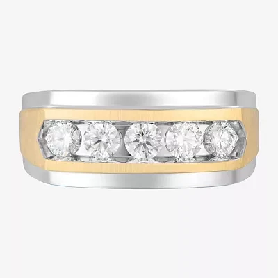 (F / Vs2) Mens 9.5MM 1 CT. T.W. Lab Grown White Diamond 14K Two Tone Gold 5-Stone Wedding Band