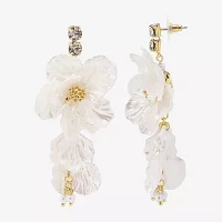 Bijoux Bar Gold Tone Womens Glass Simulated Pearl Flower Drop Earrings
