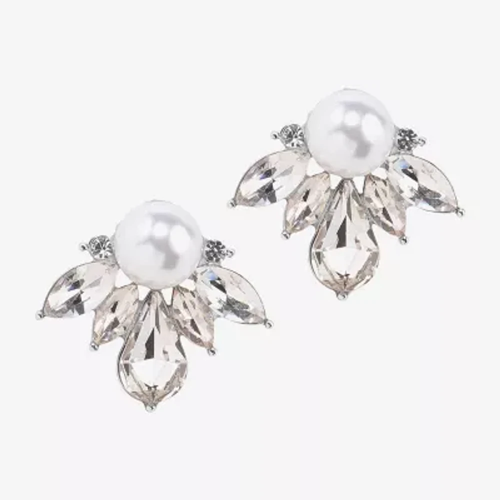 Bijoux Bar Silver Tone Womens Glass Simulated Pearl Drop Earrings