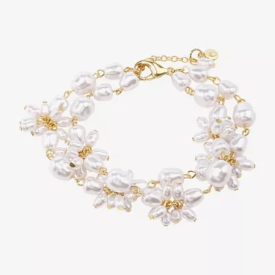 Bijoux Bar Gold Tone Womens Simulated Pearl Strand Bracelet