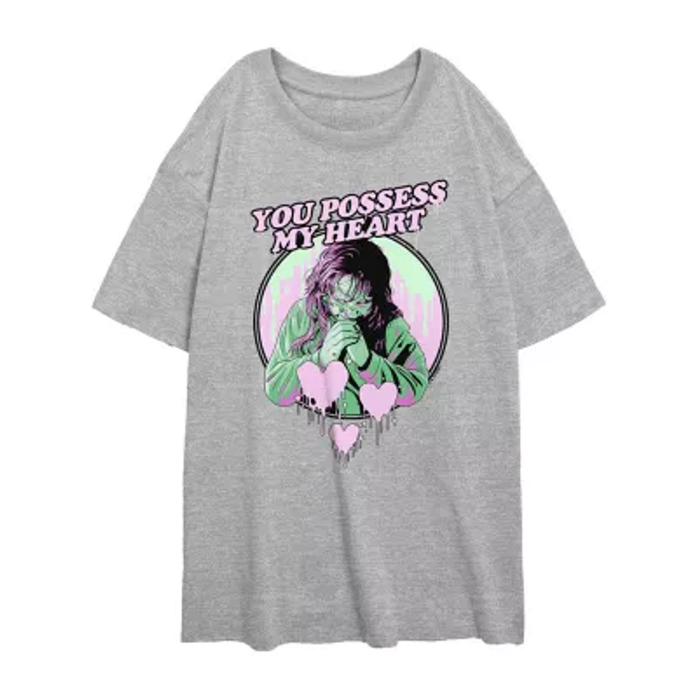 The Exorcist You Possess My Heart Womens Crew Neck Short Sleeve Regular Fit Juniors Graphic T-Shirt