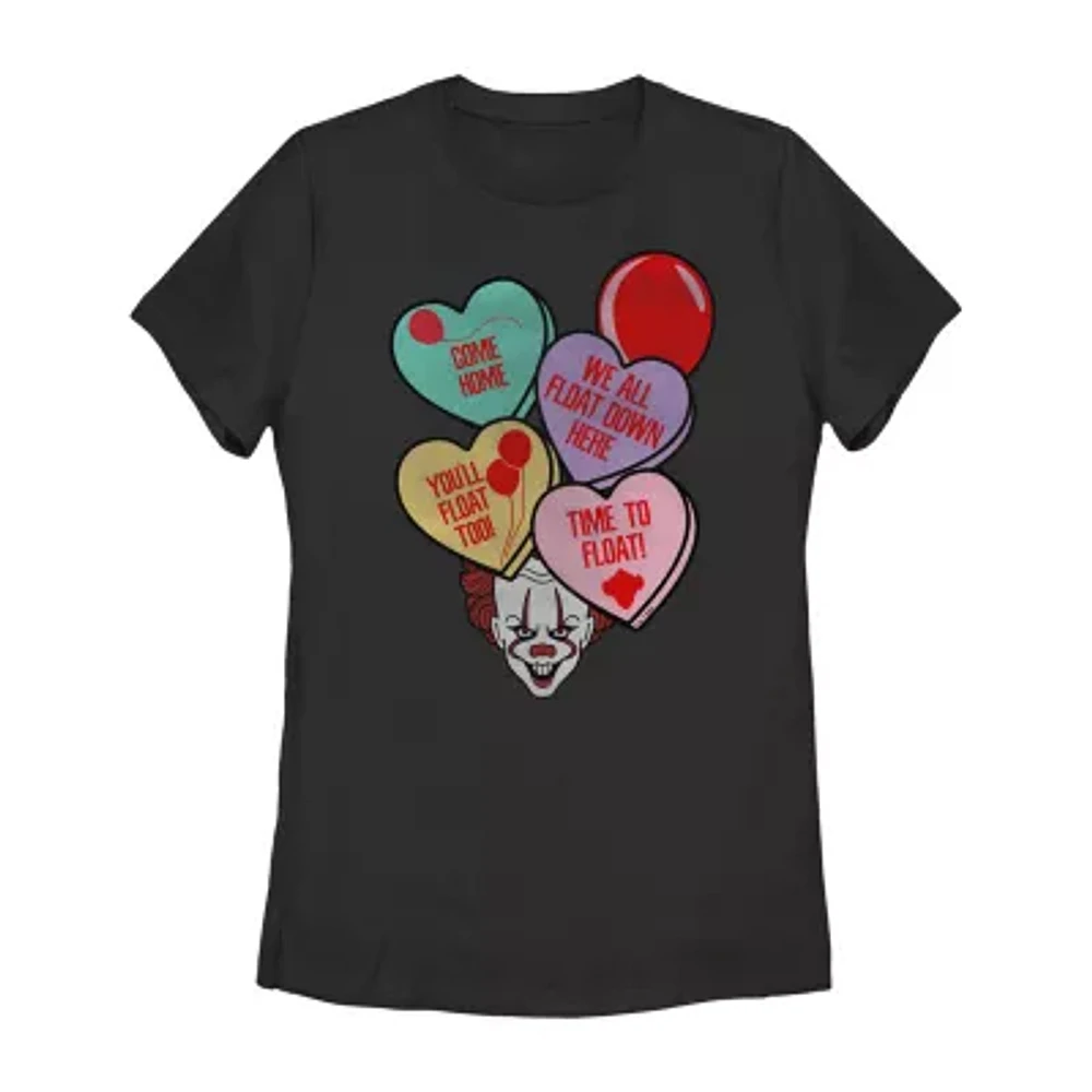It Candy Corny Hearts Tee Womens Crew Neck Short Sleeve Regular Fit Juniors Graphic T-Shirt