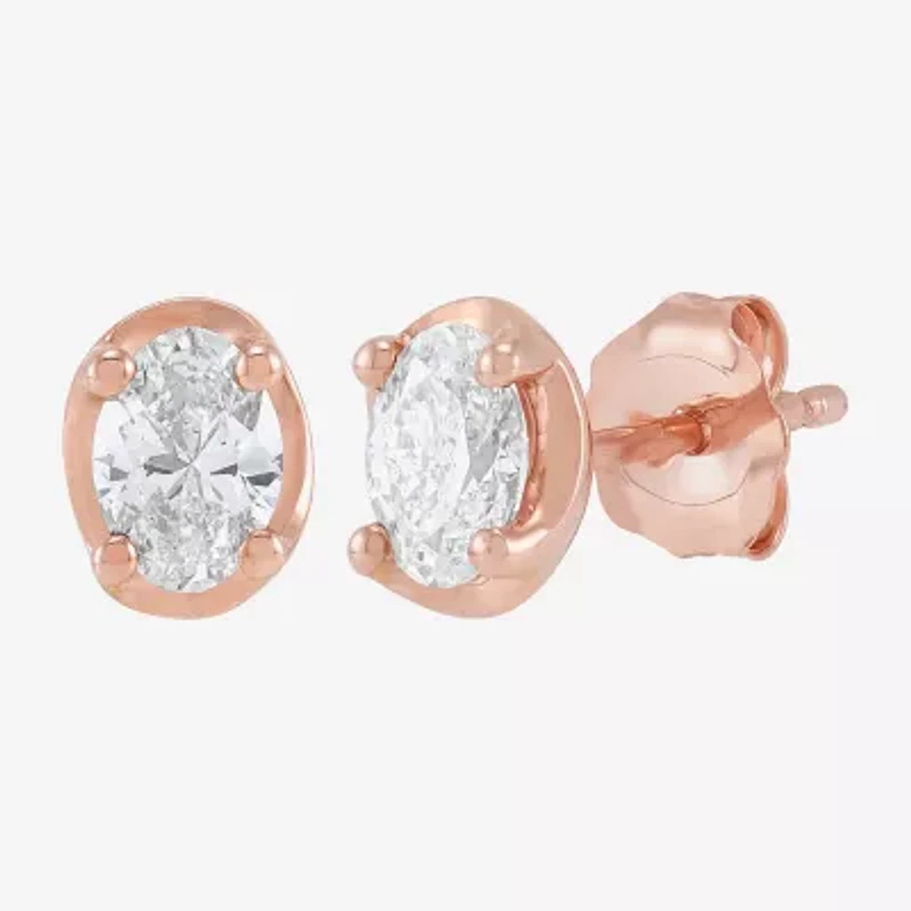 1/2 CT. T.W. Natural White Diamond 10K Rose Gold 5.9mm Oval Stud Earrings