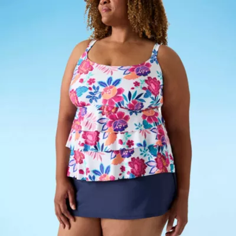 Sonnet Shores Womens Exotic Floral Plus Swim Dress