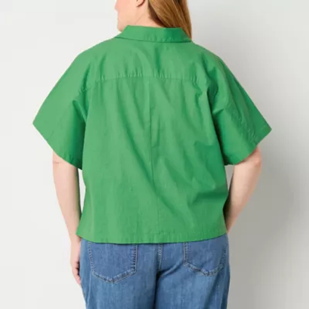Liz Claiborne Womens V Neck Short Sleeve Plus Blouse