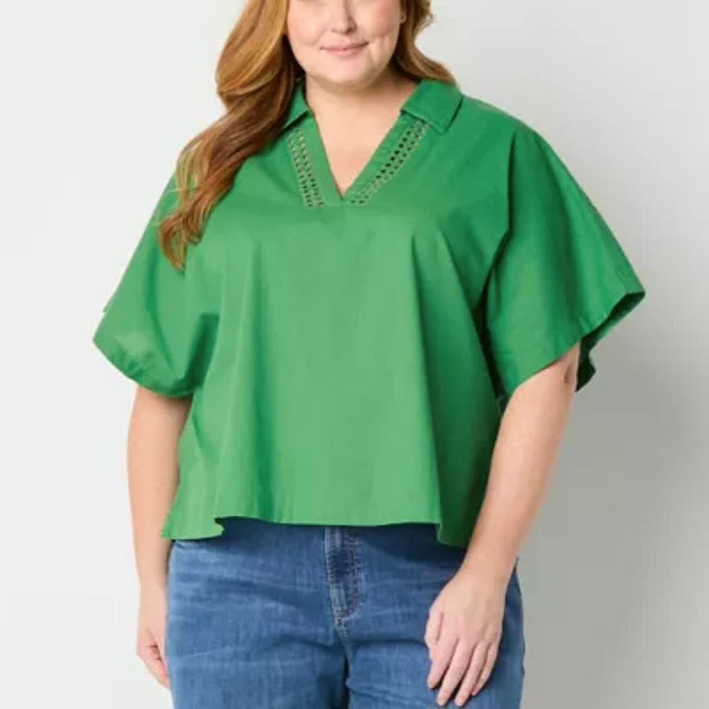 Liz Claiborne Womens V Neck Short Sleeve Plus Blouse