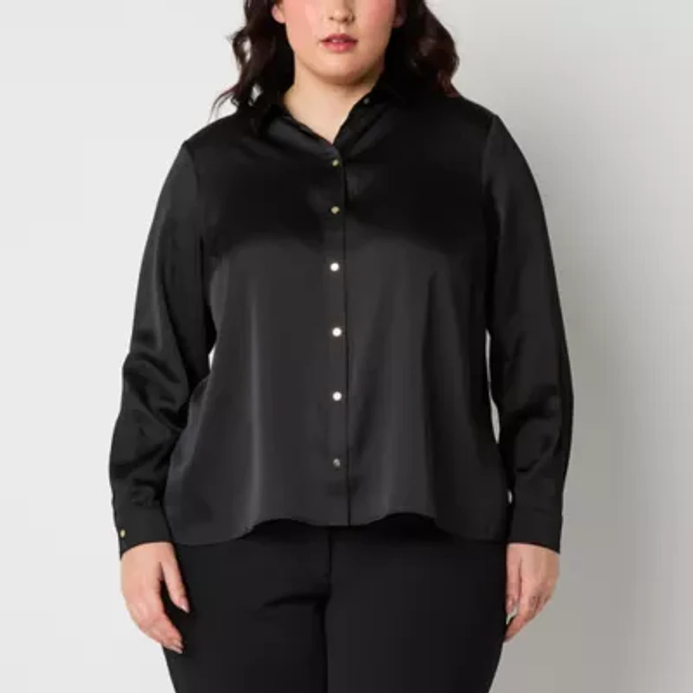 Bold Elements Womens Long Sleeve Satin Plus Blouse