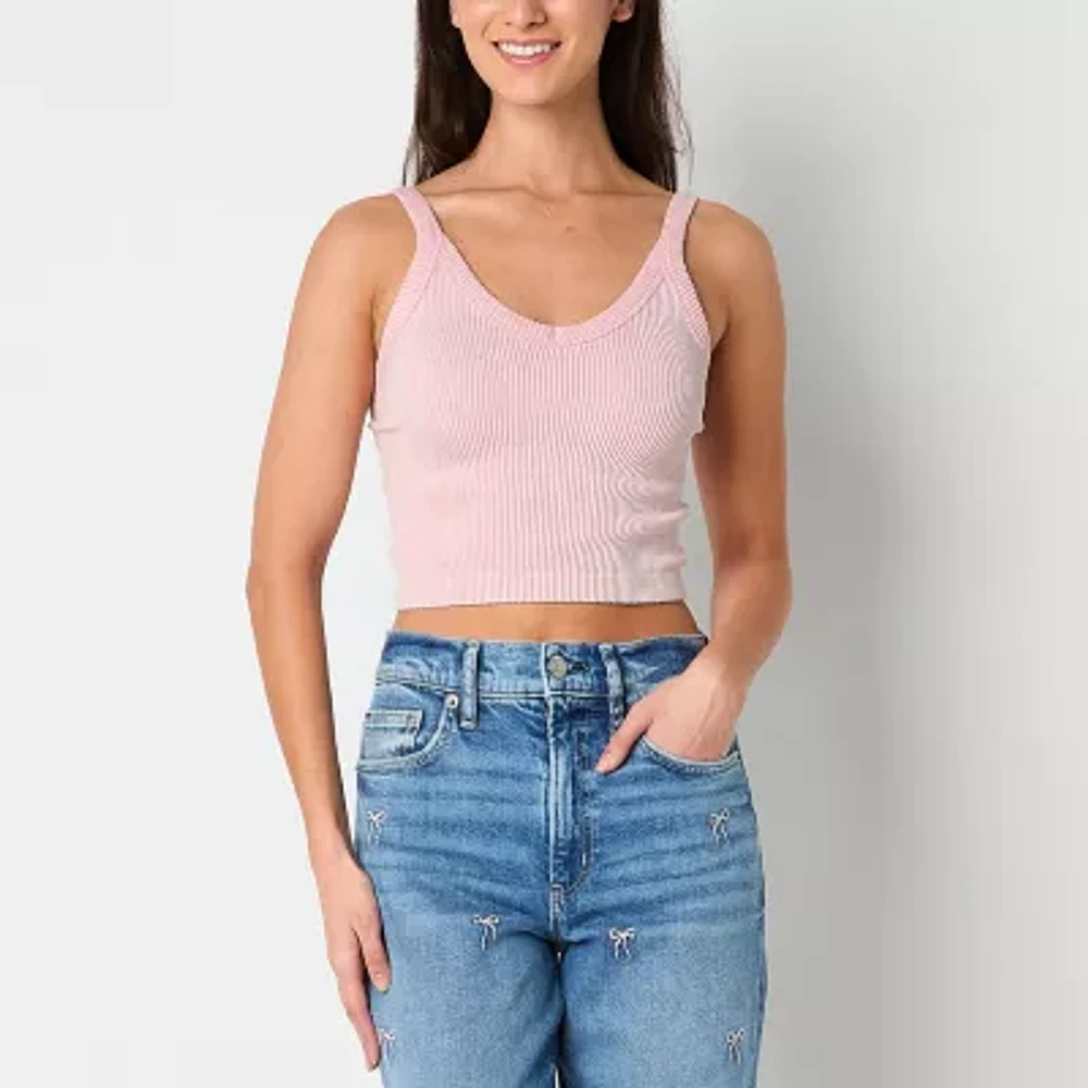 Arizona Womens Juniors V Neck Sleeveless Seamless Tank Top