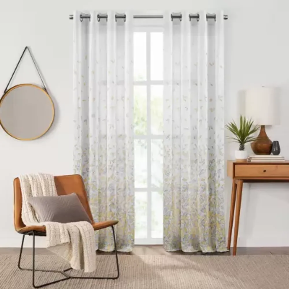 Fieldcrest Arden Floral Flutter Cotton Grommet Top Sheer Single Curtain Panel