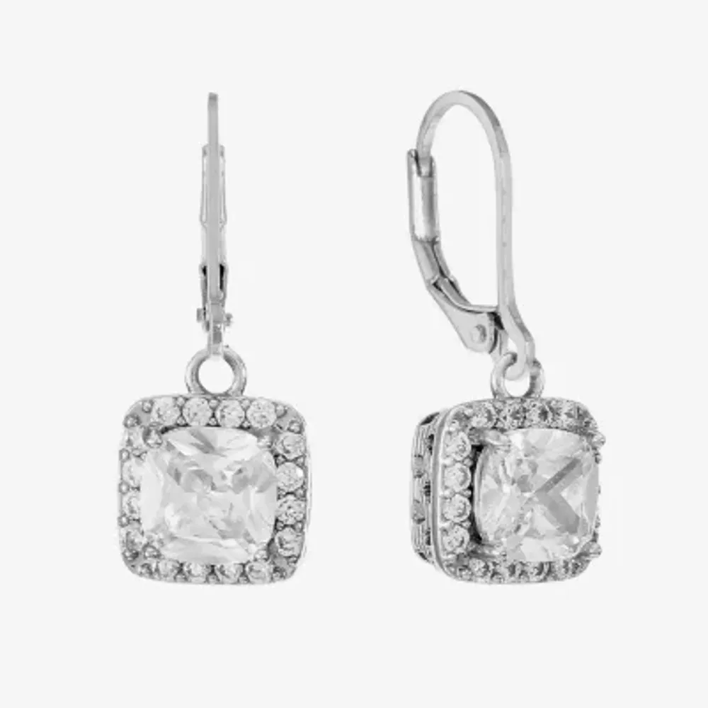 Monet Jewelry Timeless Silver Tone Womens Cubic Zirconia Square Drop Earrings