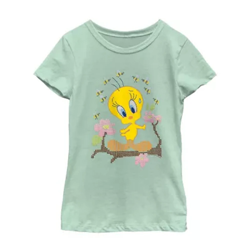 Tweety Little & Big Kid Girls Crew Neck Short Sleeve Regular Fit Looney Tunes Graphic T-Shirt