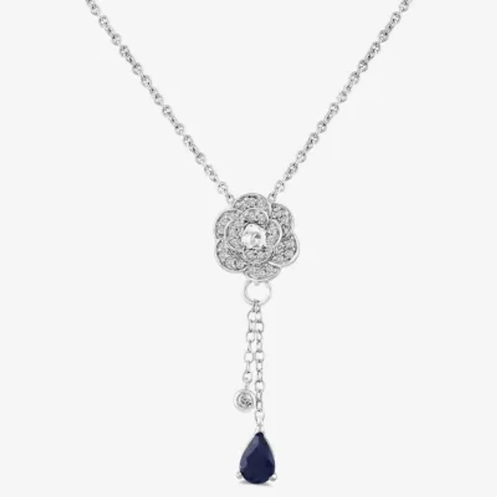 Enchanted Disney Fine Jewelry Womens 1/8 CT. T.W. Genuine Blue Sapphire Sterling Silver Flower 18 Inch Pendant Necklace