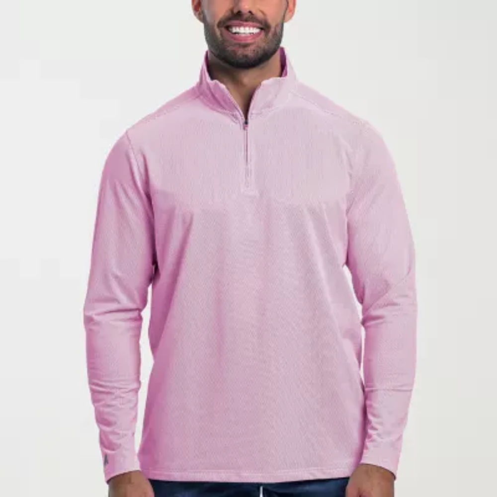 Antigua Spring 2025 Mens Mock Neck Long Sleeve Jacquard Quarter-Zip Pullover Sweater