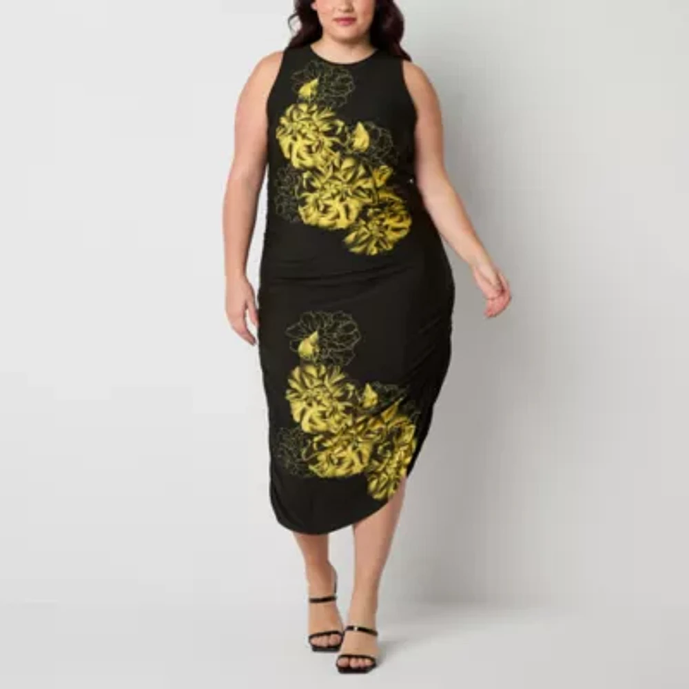 Bold Elements Womens Sleeveless Floral Plus Bodycon Dress